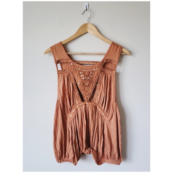 Free People Tops - Free People Burnt Orange Embellished Tank Size S